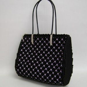 Black Fenghua Purse Pink Flower Beaded Tote Eveni… - image 1